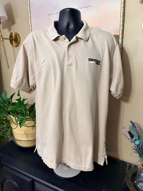 Starter Other - Vintage 90s Starter Embroidered Spellout Logo Pique Polo Shirt Beige Size L